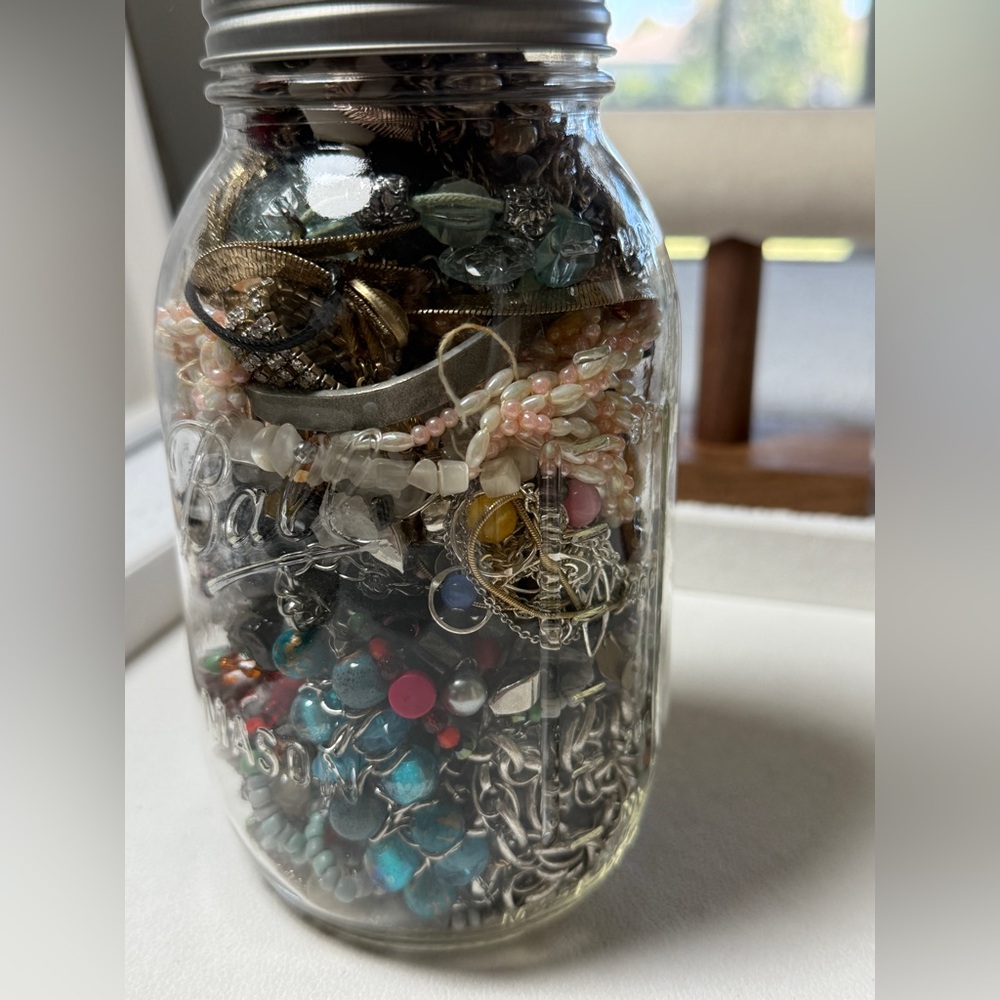 Jar of Vtg-Now Craft Junk Drawer Broken Jewelry for Repurpose